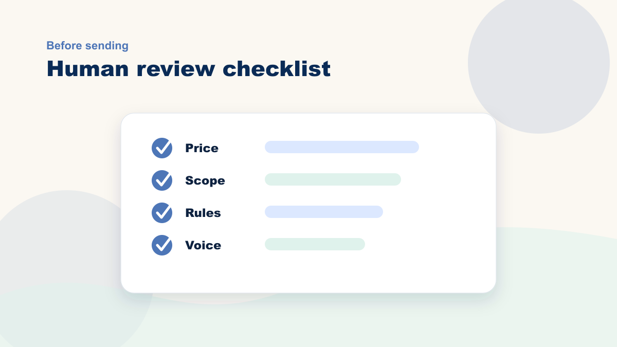 Human checklist for reviewing AI-assisted proposals before sending