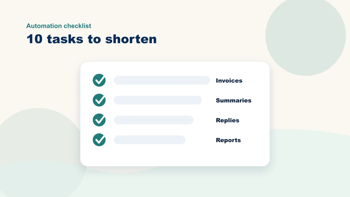 Checklist diagram of repetitive tasks AI can shorten